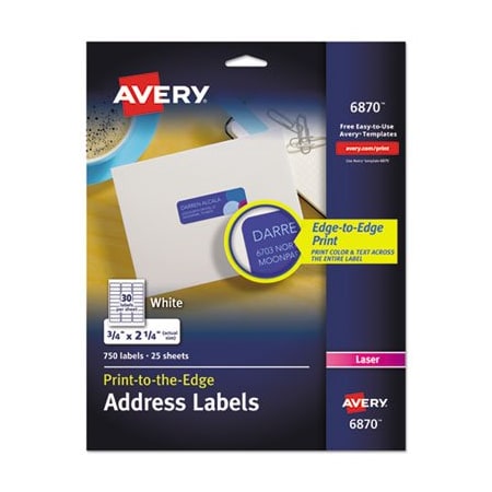 Avery Dennison Avery, VIBRANT LASER COLOR-PRINT LABELS W/ SURE FEED, 3/4 X 2 1/4, WHITE, 750PK 6870